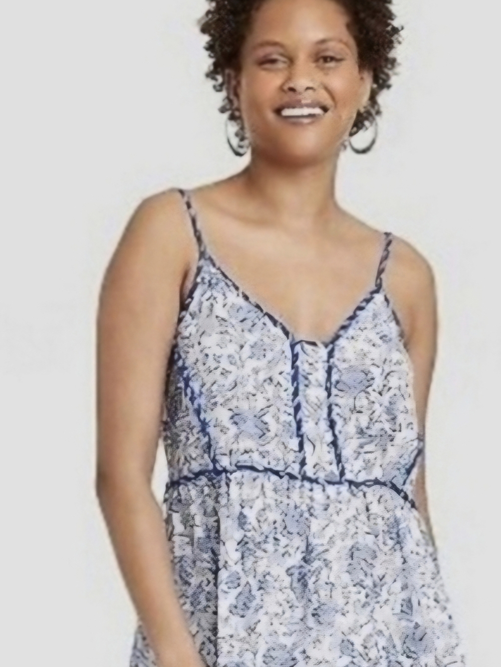 Knox Rose Blue White Floral Peplum Tank Top Surplice V-Neck Baby Doll Boho Large